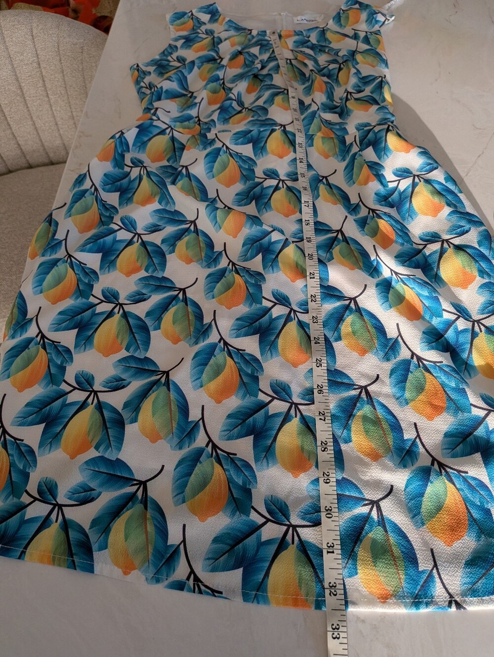 L.A. Soul Lemon Print Sleeveless Fit & Flare Dress Blue Yellow Size L - Picture 8 of 8